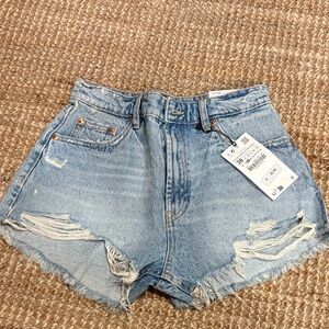 Zara Light Blue Distressed Jean Shorts